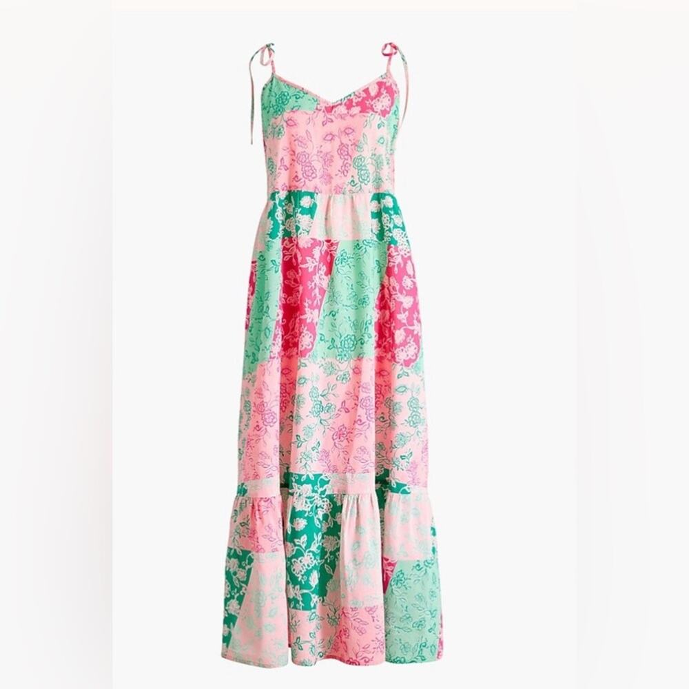 J.Crew Patchwork Floral Tiered Maxi Dress Tie Straps Size XSmall - Picture 2 of 5